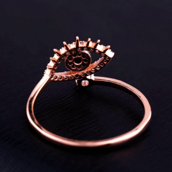 NEW ROSE GOLD BLUE EVIL EYE RESIZEABLE RING - Picture 4 of 6
